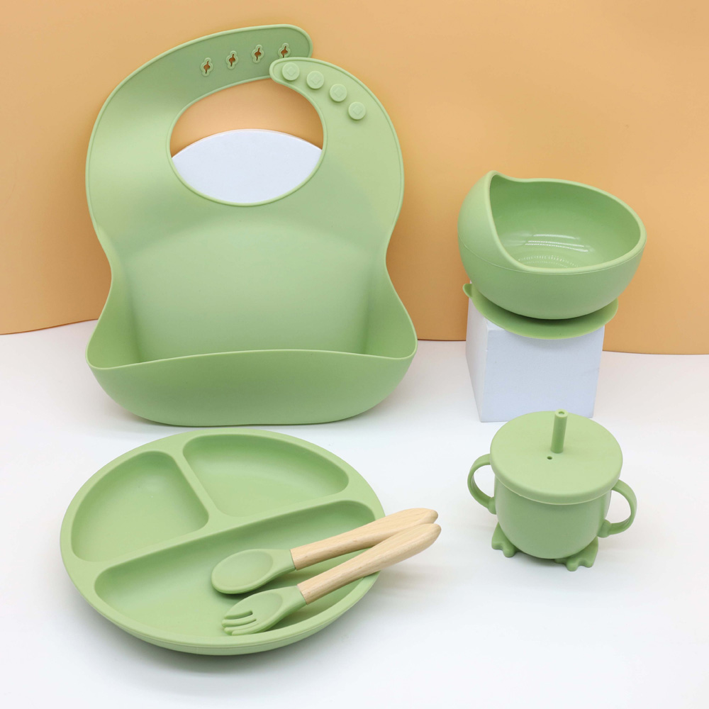 Baby 1 Year Food - Hot baby food tableware set bib