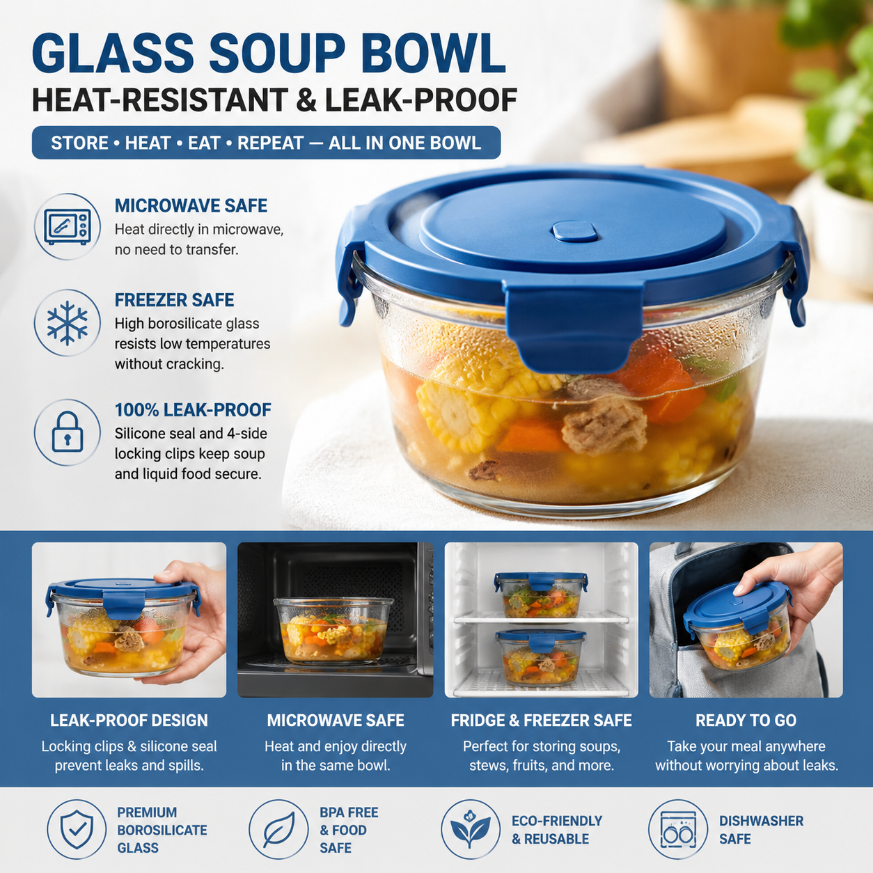 Baby Food Containers Glass - Glass Food Container with Lid –