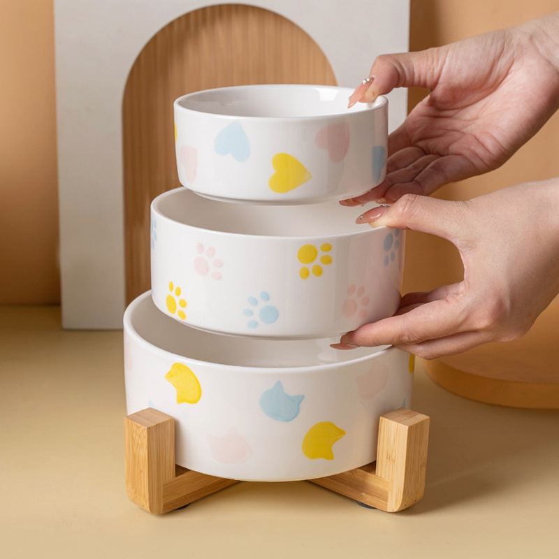 Ceramics Dog Bowl with Wood Ma - Baby Food Cat incelemesi ve fiyatı
