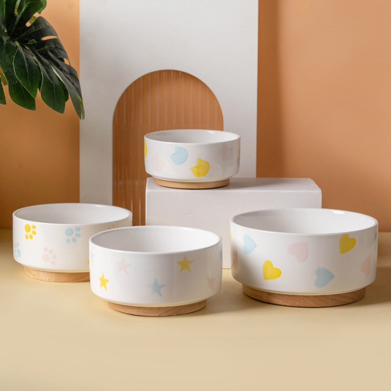 Ceramics Dog Bowl with Wood Ma - Baby Food Cat incelemesi ve fiyatı